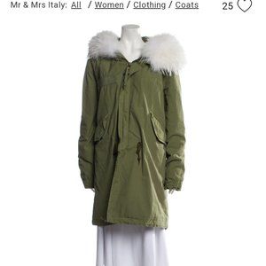 Green Denim and white fur coat by Mr. & Mrs. Furs ITALY